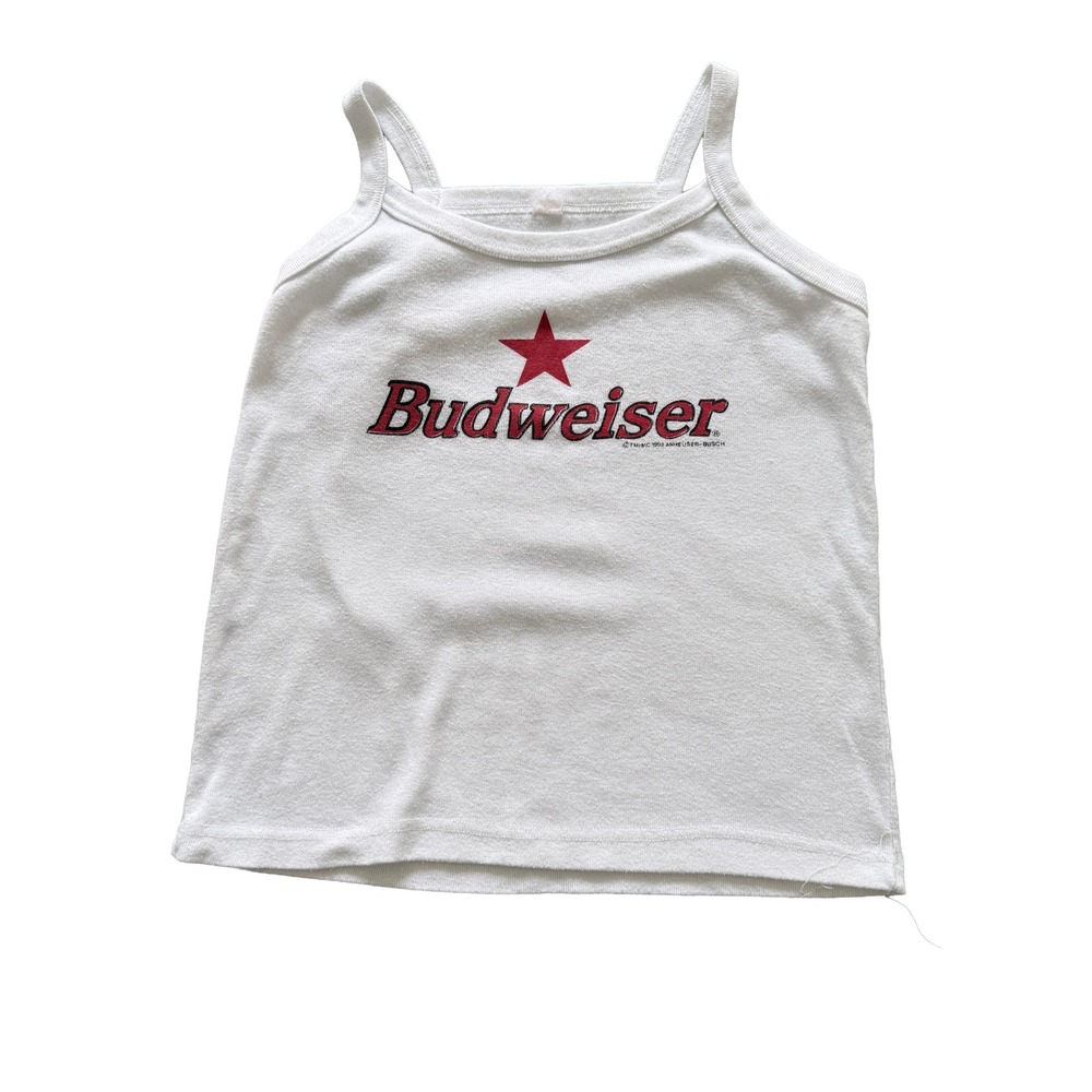 Budweiser Graphic Tank Top White Red Star Beer Logo Small 90s Camisole
